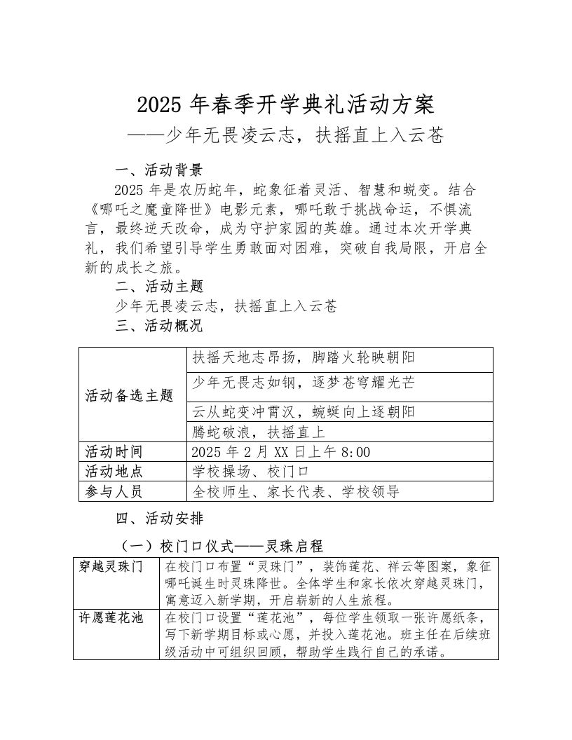 2025春季开学典礼活动方案2
