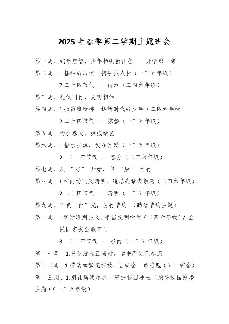 2025年春季第二学期主题班会