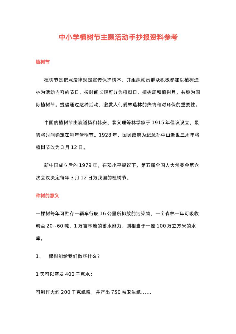 中小学植树节主题活动手抄报资料参考